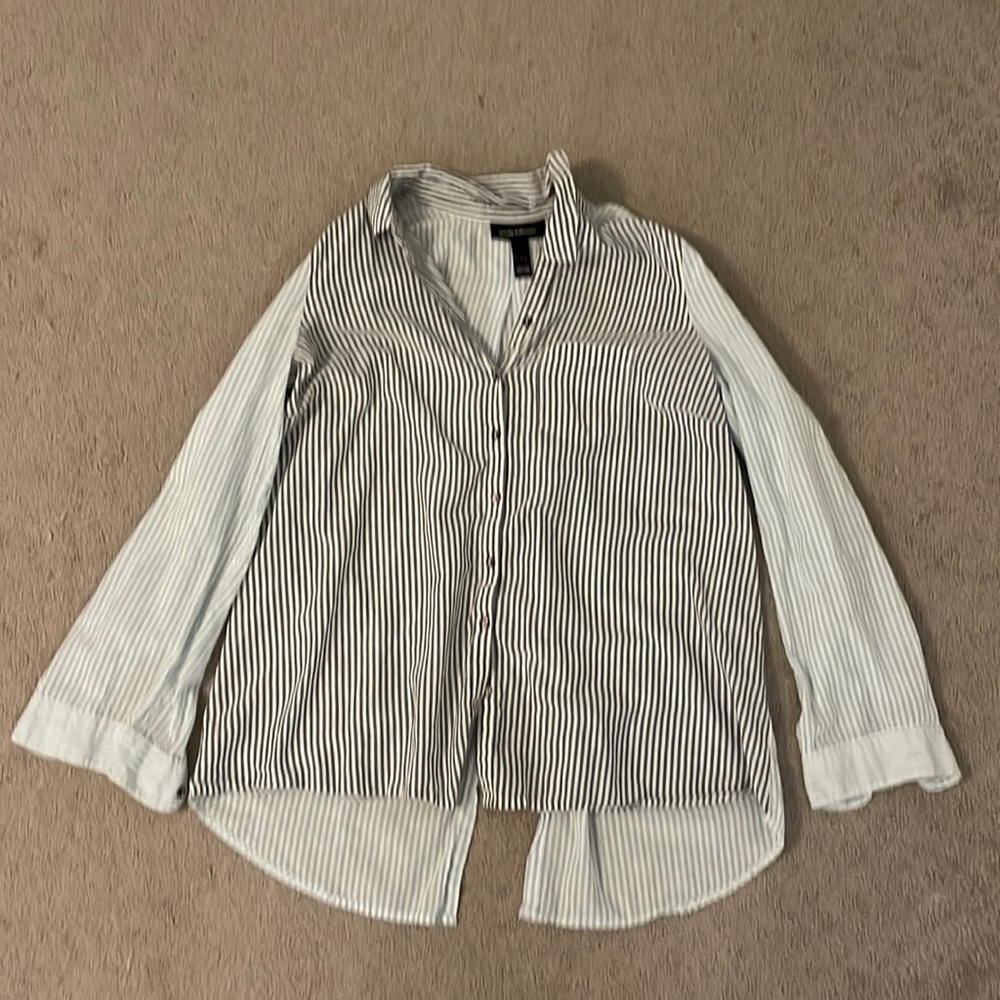 Light blue and white stripe and dark blue and white stripe shirt. Size L.